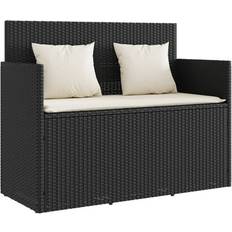 Acier Bancs de Jardin vidaXL Patio Bench With Cushions Black Poly Rattan Banc de Jardin