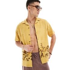 Dam - Gula Skjortor ASOS DESIGN – Gul, blommigt jacquardvävd, avslappnad skjorta med platt krage