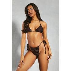 Polyamide Bikini Sets Misspap Womens Multiway Shimmer Triangle Bikini Set Brown Polyamide