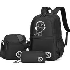 Kono Black Children 3-Piece Glow-In-The-Dark School Backpack Set With Crossbody Bag And Pencil Case