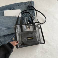 Transparent Handbags Dinamr Transparent Ladies Shoulder Bag Handbag Transparent Pu Large Capacity Portable Fashionable