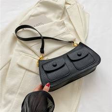 Dinamr Black Shoulder Single Crossbody Bag Fashion Casual Simple Retro Underarm Girl Style