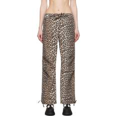 Broeken & Shorts Ganni Leopard Washed Cotton Canvas Drawstring Trousers - Almond Milk