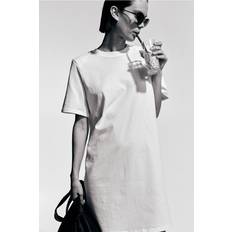 H&M Damen T-Shirt-Kleid mit Schulterpolstern Weiß