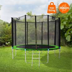 Studsmattor Hauki Trampolin Ø366 cm mit Sicherheitsnetz, Leiter und gepolsterten Stangen Grün bis 150kg HAUKI