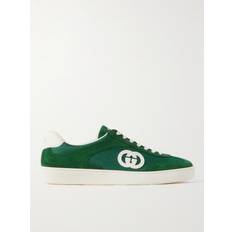 Gucci Green Shoes Gucci Leather-Trimmed Suede and Mesh Sneakers Men Green