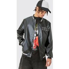 boohooMAN Mens Pu Badge Varsity Jacket In Black