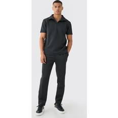 Mies Pyjamat ale boohooMAN Core Revere Scuba Polo & Jogger Set - Black