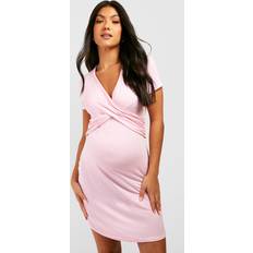 S Maternity & Nursing Wear boohoo Womens Maternity Wrap Front Nursing Nightgown Pink