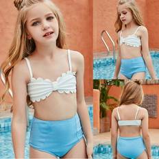 Girls - White Bikinis Qiangong Sold by: Girls Swimsuit Girls Holiday Cute Solid Macrame Bikini Set Two Piece Swimsuit Bathing Suit Girls Bathing Suit White