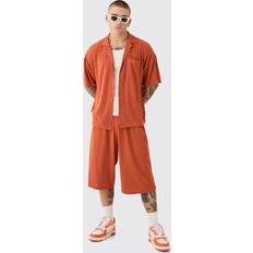 Mies - Punainen Pyjamat boohooMAN Two Tone Towelling Boxy Shirt And Short Set - Red