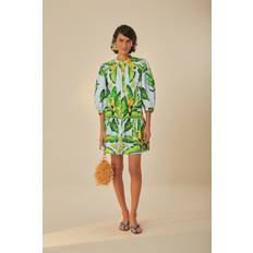 Organic Fabric Dresses Farm Rio Summer Foliage Scarf Organic Cotton Mini Dress - Blue
