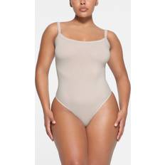 Grey - Women Shapewear & Under Garments SKIMS Scoop Neck Bodysuit Light Neutral Cotton Jersey Stone