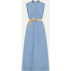 Brunello Cucinelli Cotton Poplin Maxi Dress with Raffia Belt C480 ARTIC BLUE X-SMALL