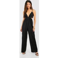 Nylon Jumpsuits & Overalls boohoo Womens Linen Strappy Cut Out Jumpsuit Black
