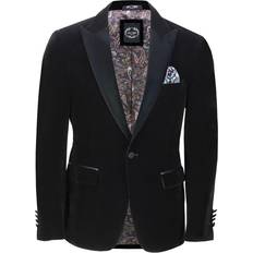 Xposed 48, Black Mens Velvet Tuxedo Dinner Jacket Retro Smoking Coat Formal Tailored Fit Blazer
