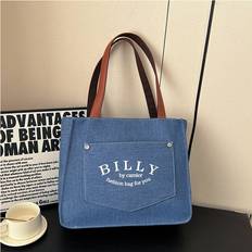 Denim Handbags RYWOLT Blue Denim Shoulder Handbag With Letter Print Large Capacity Casual And Versatile