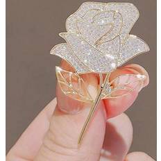 Gold - Women Brooches Shein pc Elegant Gold Color Rose Flower Brooch CZ Full Of Rhinestone Womens Brooches Metal Pins Party Badge Jewelry Gifts