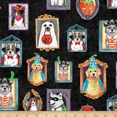 Solid Colours Fabrics Quarter Howl-O-Ween Halloween Dogs Fabrics Black