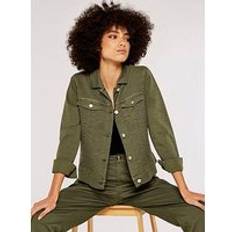 Denim Jackets - Green Apricot Pocket Denim Jacket, Khaki, 14, Women