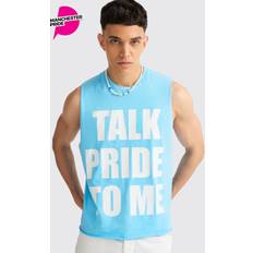 5XL - Mies Topit boohooMAN Boxy Talk Pride To Me Distressed Vest - Blue