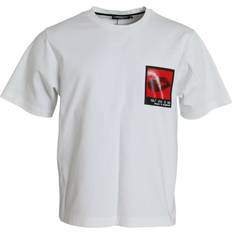 Dolce & Gabbana Red T-shirts Dolce & Gabbana White Red Lips Print Cotton Crew Neck Men's T-shirt