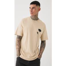 Blommiga T-shirts boohooMAN Mens Tall Floral Line Drawing Print T-Shirt Beige