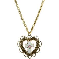 Symbols of Faith Heart Floral Cross Necklace - Gold/Multicolour