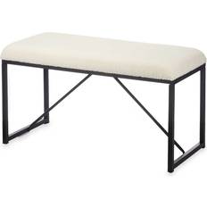 White Settee Benches Gift Decor White Metal Cloth 81 x 42 x 38 cm Settee Bench