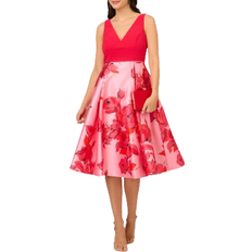 Adrianna Papell Knee Length Dresses Adrianna Papell Floral Printed Mikado Skirt Sleeveless Midi Dress - Pink/Red Multi