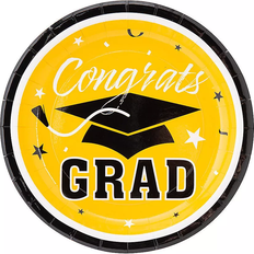 Graduations Disposable Plates Fun Express Disposable Plates Congrats Grad Yellow/Black 25-pack