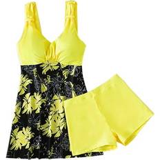 Yellow Bikini Sets Penkiiy Sold by: Women Solid Bikini Strap Bikini Deep V Sexy Split Swimsuit Set Two-piece Swimsuit Plus Swimwear Yellow 2023 Summer Deal