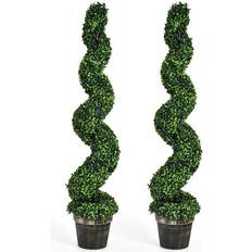 Costway 2 4ft spiral boxwood topiary tree office faux decor Artificial Plant