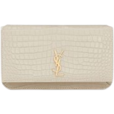 Saint Laurent Women Crossbody Bags Saint Laurent Cassandre Phone Holder in Shiny Crocodile Embossed - Blanc Vintage