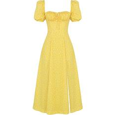 House of CB Tallulah Floral Puff Sleeve Midi Dress - Yellow