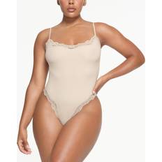 Grey - Women Shapewear & Under Garments SKIMS Womens Stone Lace-trim Sleeveless Stretch-woven Body