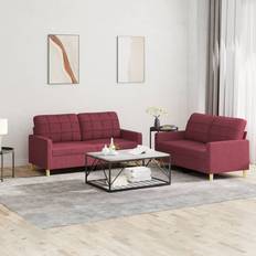 Röda - Soffgrupper Soffor vidaXL Soffgrupp Med Dynor 2 Delar Vinröd Tyg Soffa 3-sits