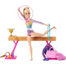 Barbie Puppen & Puppenhäuser Barbie Gymnastics Playset with Blonde Fashion Doll Balance Beam 10+ Accessories & Flip Feature HRG52