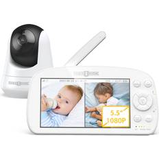 Child Safety Paris Rhône Baby Monitor, 5.5" 1080P Split Screen Baby Video, 2-Way Talk, 1000ft Range, 5000mAh Battery, HD Night Vision, Pan Tilt Zoom, VOX Mode, Temperature Sensor, White PE-IH004