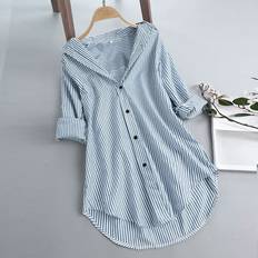 High Collar Blouses Cotonie Sold by: Charella Women Clothes, Blouses for Women Plus Loose Button down Stripe Long Sleeve Shirt Tops Office Work Blouses Blue