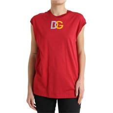 Dolce & Gabbana Tank Tops Dolce & Gabbana Rød Bomuld DG Logo Tank Top T-shirt Color_Rød, Dame, IT40/S, Material: 100% Cotton, Red, Rød, Toppe, Tops T-Shirts Women Clothing