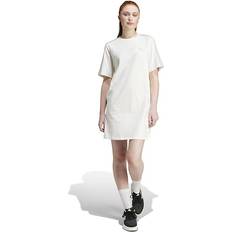 T-shirt Dresses - White Adidas Essentials 3-Stripes Single Jersey Boyfriend T-Shirt Dress Off-White Women's Clothing LG