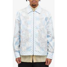 Versace Abbigliamento esterno Versace Checkerboard Medusa Print Zip Blouson - Pastel Blue/White Silver