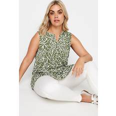 Green - Women Blouses Yours curve women's plus leaf print sleeveless blouse
