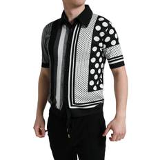 Man - Striped Cardigans Dolce & Gabbana Elegant Striped Cardigan Polo Black/White