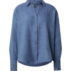 Vero Moda Damen Hemden Vero Moda Damen VMMELANEY QUEENY LS Shirt WVN NOOS Hemd, Dark Denim/Detail:Melange