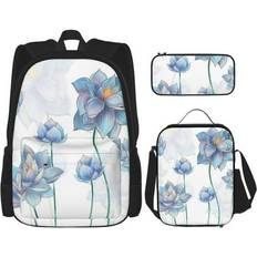 Backpacks Daiia Sold by: Amin Dream, Daiia Pale Blue Lotus Flowers School Bag Set -Backpack with Pencil Case and Lunch Bag 3-in-1 School Bag Kids Backpack Set for Boys and Girls