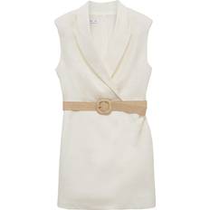 Mango Belt Linen Dress - Off White