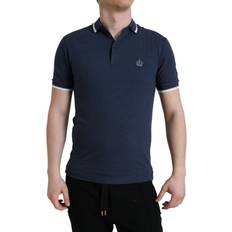 Dolce & Gabbana Hombre Polos Dolce & Gabbana Elegant Crown Embroidered Polo Shirt Blue, Blå Color_Blå Herre, IT44/XS, IT46/S, Material: 100% Cotton, Polo shirts, T-Shirts Men Clothing