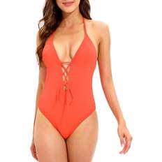 Lucky Brand Women Swimwear Lucky Brand Women's Golden Wave Textured One Piece, Medium, Fiesta